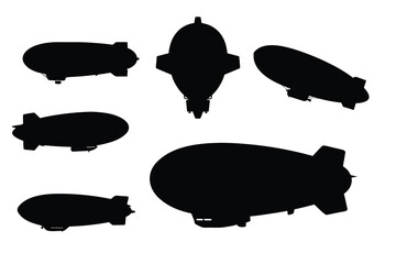 Blimp and Airship Silhouettes Set, Vintage Dirigible and Zeppelin Vector, Retro Aviation Graphics © shahriar