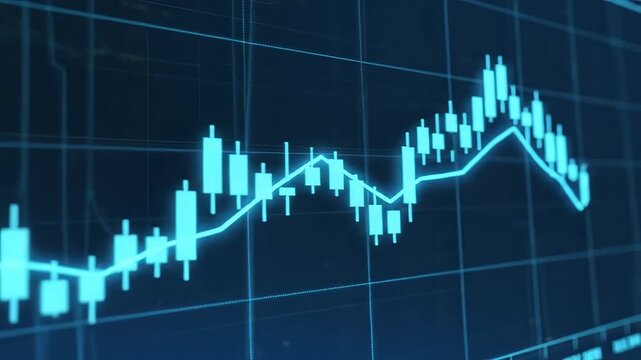 Stock market chart with candlesticks symbolizing corporate growth and leadership