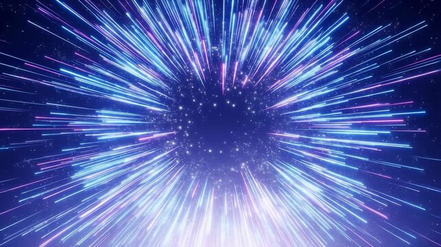 Vibrant explosion of colorful light particles creating a dynamic starburst effect. Represents celebration, energy, and excitement in visual storytelling