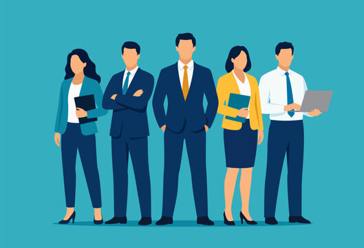 Group of five business experts. Vector business illustration.