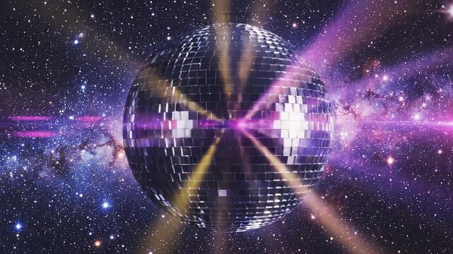 Disco ball in space with starry background perfect for UI/UX design and motion graphics