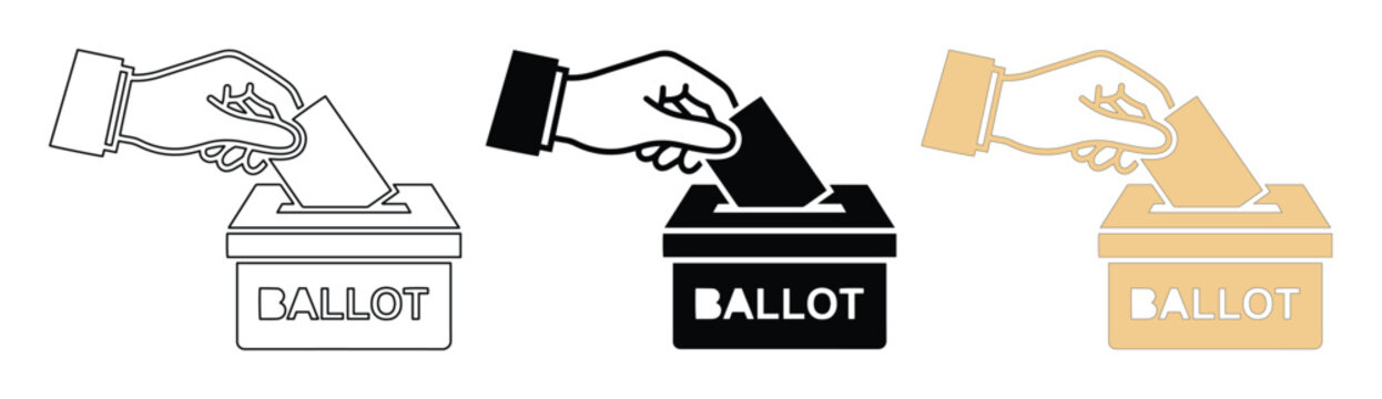 Voting ballot box vector icon set, hand casting vote, election and democracy concept illustration, political participation graphic resource