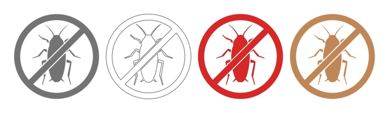 No Cockroach Sign Vector Icon Set, Pest Control Symbol, Roach Extermination, Insect Ban, Disinfection Service, Infestation Prevention, Warning Graphic