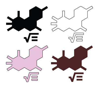 Abstract molecular structure vector icon set, scientific chemical compound symbol, mathematical square root of E sign, modern technology and education graphic resources