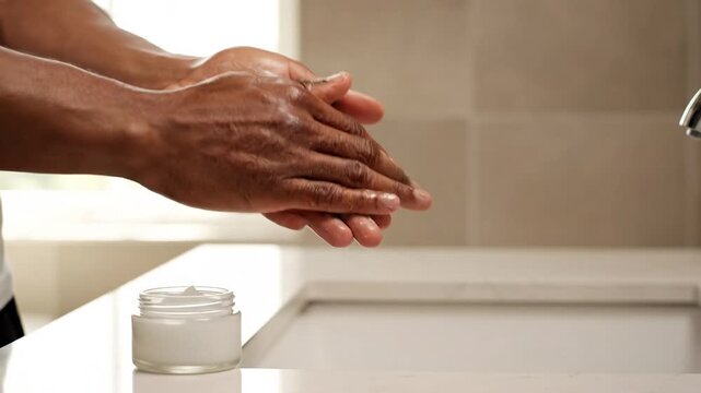 Man applying balm to dry hands