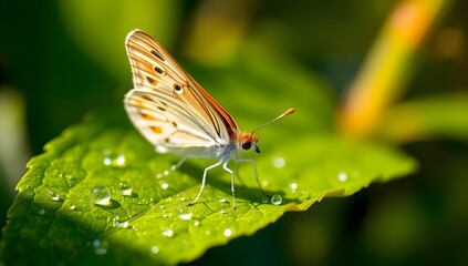 Obraz premium butterfly on leaf with dew natural soft lighting design 