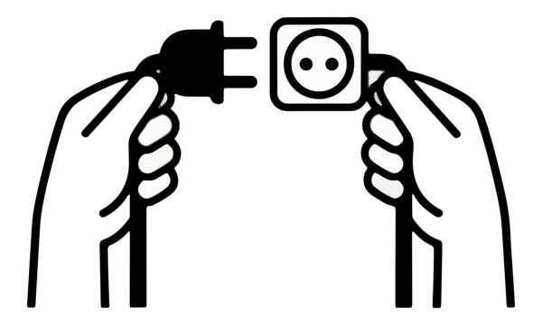 Hands Connecting Electric Plug and Socket Vector Icon