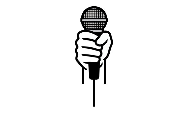 Fist holding microphone for speech or performance vector