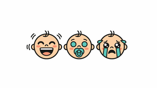 Baby Face Icon Set showing Happy Calm and Crying Expressions