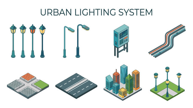 Urban Street Lamps Control Cabinet Road Cable and City Building Lighting System