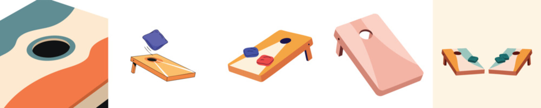Cornhole Game Vector Flat Design Bean Bag Toss Outdoor Activity Illustration Set