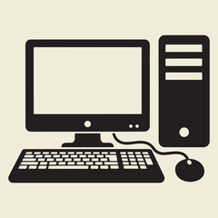 Fototapeta premium Desktop Computer Set With Monitor Keyboard Mouse And Tower Vector Illustration