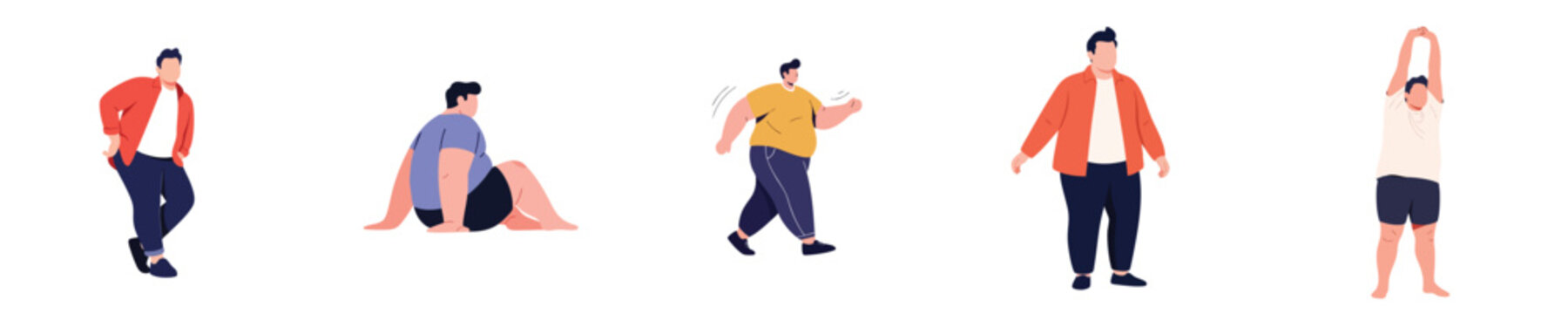 Fat Man Vector Flat Design Overweight Male Character Daily Activity Lifestyle Illustration Set
