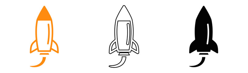 Three rocket silhouettes orange gray and black space exploration concepts © Icon shop