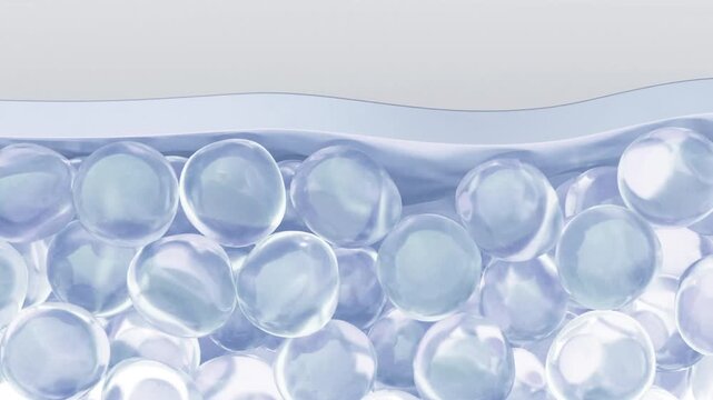 Deep skin penetration of rejuvenating essence. Activates cell renewal, tightens sagging areas, smooths facial wrinkles. Gray cell aesthetics in skin care beauty concept. 3D animation for cosmetics.