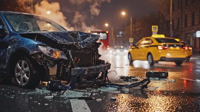 Damaged car after collision with bus for compelling visual storytelling and engaging ads