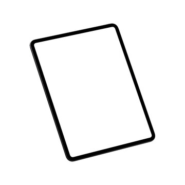 Space black tablet pc mockup template. Isolated image. PNG. Isometric. White blank screen