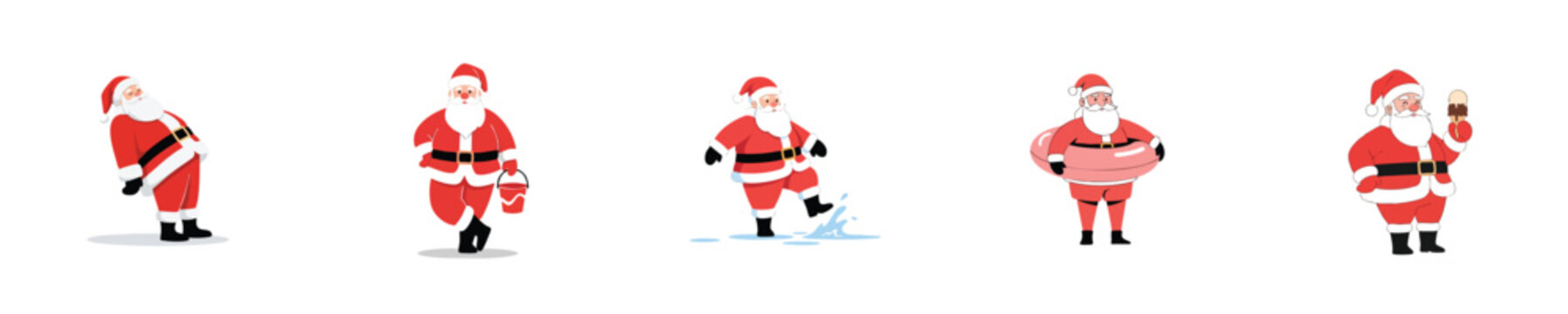 Santa Beach Vector Flat Design Summer Holiday Christmas Tropical Vacation Character Activity Illustration Set