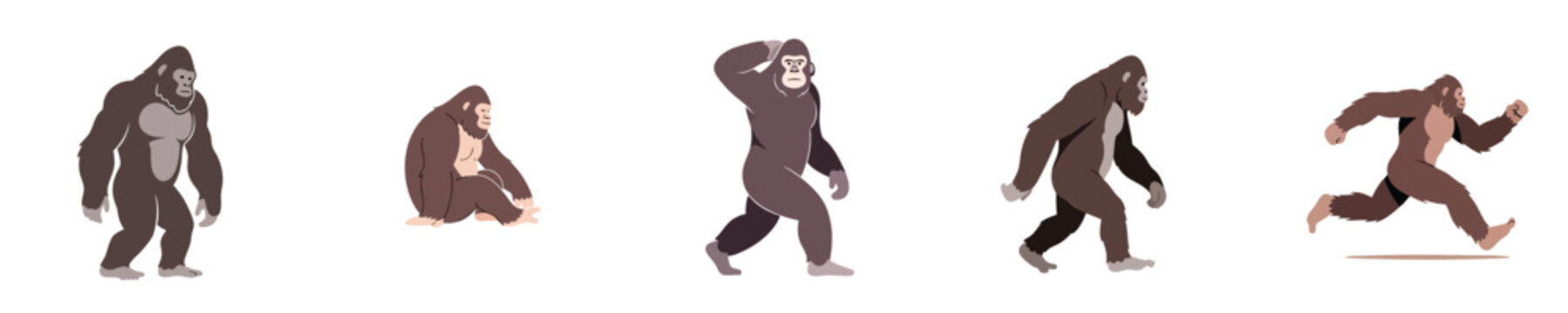 Sasquatch Bigfoot Vector Flat Design Mythical Forest Creature Ape Character Illustration Set