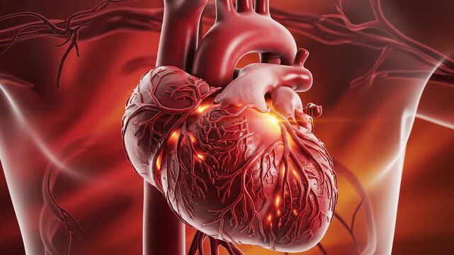 Human heart anatomy with blood vessels highlighting geometric patterns and contemporary art