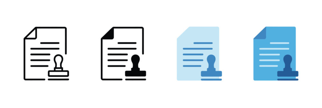 Legal document multiple style icon design vector, paper with stamp symbol for certification, approval, and official documentation concepts