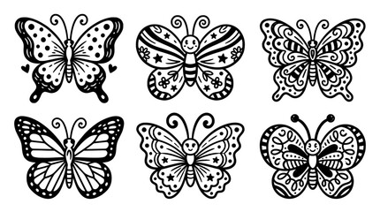 Fototapeta premium A vibrant array of cartoon butterflies showcasing various styles and expressions, perfect for children's illustrations or playful designs in your next project.
