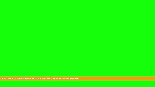 E-commerce Flash Sale Promotional Ticker on Green Screen with Scrolling Discount Text Footage