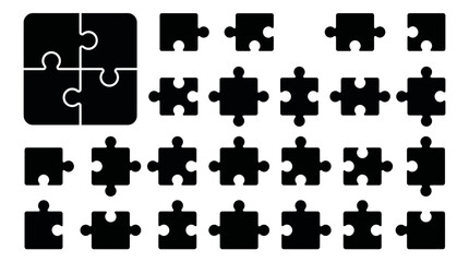 Naklejka premium Puzzle pieces icon set. Puzzle jigsaw icons on white background - stock vector.