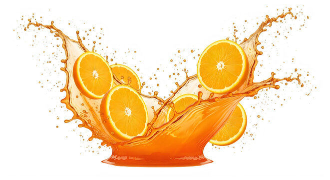 Orange splash vibrant citrus fruit slices exploding in a dynamic isolated on transparent background