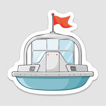Cartoon illustration of a futuristic boat with a red flag