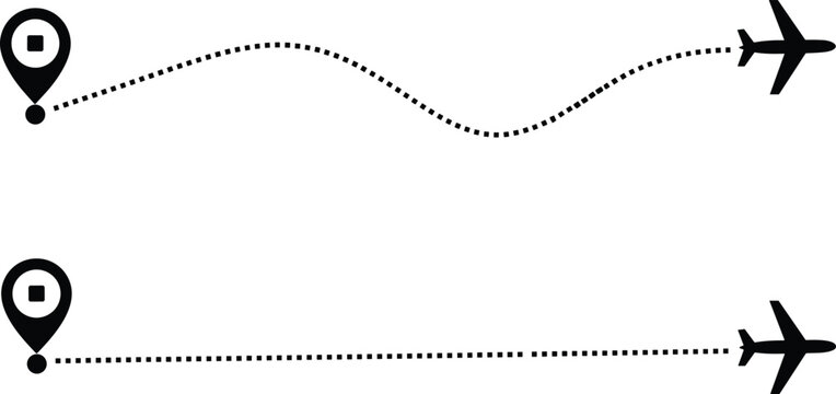 Set of Flight Path Icons with Dotted Lines for Travel, Aviation, and Transportation &ndash; Airplane Route and Navigation Vectors