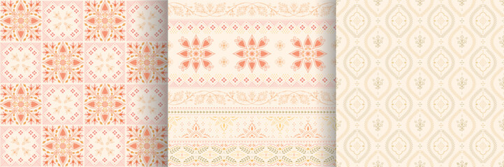 A set of ethnic patterns in pastel colors for decorating textiles and clothing. Ajrakh batic prints. © Ирина Севостьянова