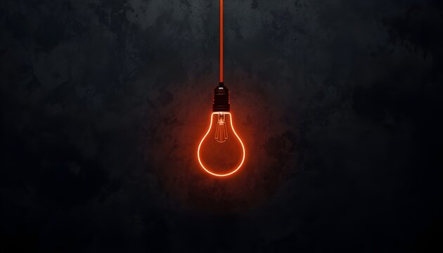 Neon Red Light Bulb Illustration, Background.