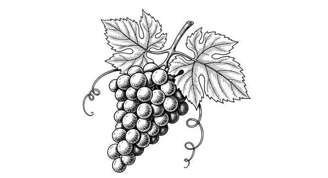 Isolated Grapes on Vine Cluster Illustration.