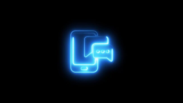 Glowing Blue Smartphone Chat Message Neon Light Communication Symbol Mobile Device Notification