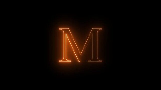 Neon glowing M capital latter text icon animation on black background. 