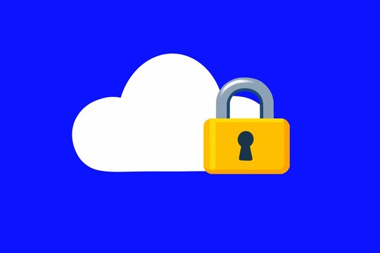 Cloud computing security concept with padlock on blue background