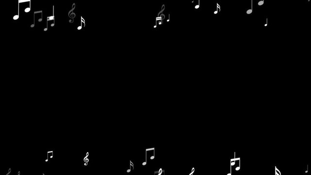 musical notes border frame flying isolated alpha channel animation, white notas flicker music and song overlay social media motion design element