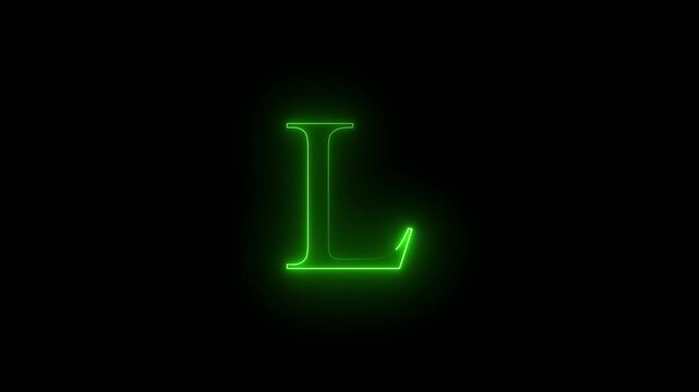 Neon glowing L capital latter text icon animation on black background.