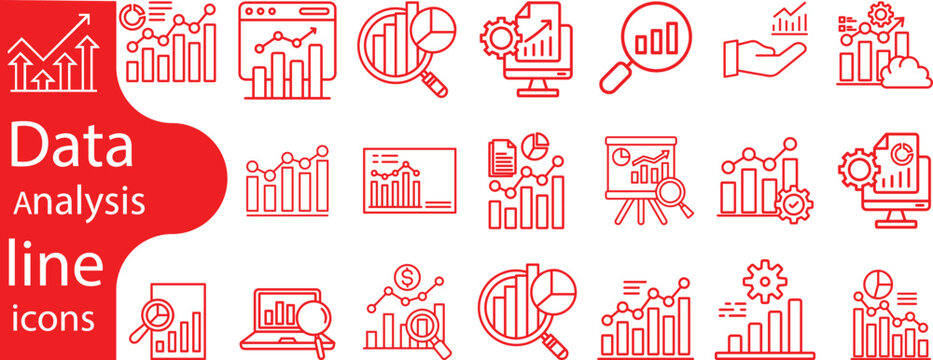 Data Analytics Line Icons Set.Business Charts, Graphs, Statistics Vector Collection for UI/UX design, web apps, mobile applications, presentations, fintech, and business reports.