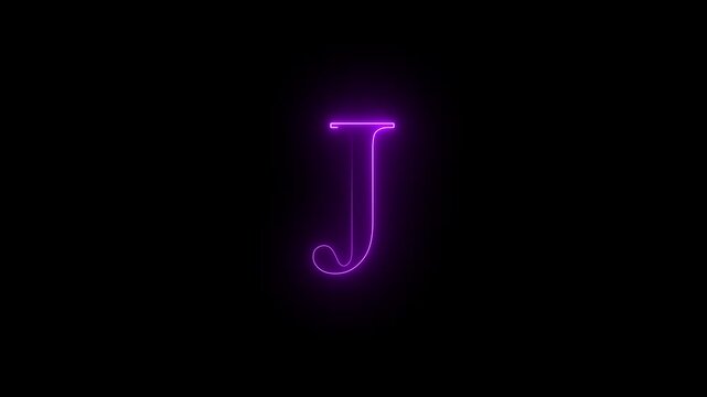 Neon glowing J capital latter text icon animation on black background. Pink color text icon.