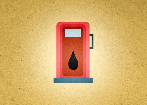 Retro red fuel pump icon illustration on textured background