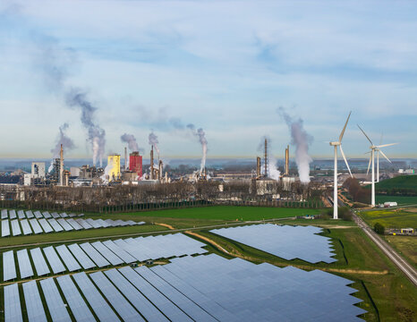 Fertilizer factory, solar farm and wind turbine in Netherlands