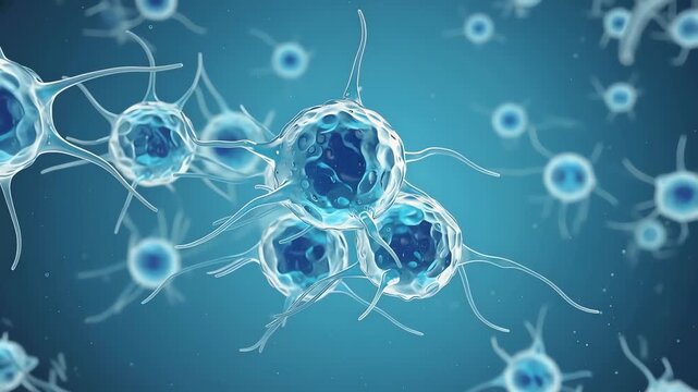 Human cells environment, semi-transparent membranes,
water particles flowing smoothly between cells
