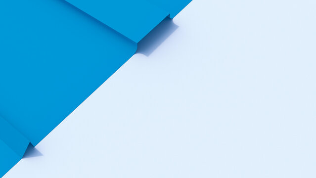 Abstract 3d rendering of folded blue paper with copy space