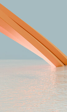 Minimalist 3d rendered pastel bridge over calm water
