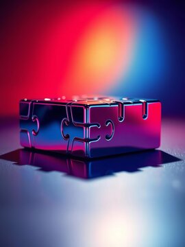 Gleaming metallic puzzle box, extreme close-up, saturated hues,  sharp focus, escape game
