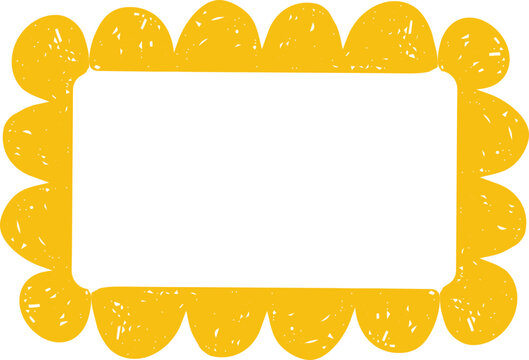 Wavy grunge rectangle frame with irregular edges. Crayon doodle childish scalloped border