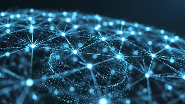 Digital network connection glowing nodes lines abstract technology background data communication digital glowing nodes lines forming heart shape futuristic dynamic blue light pattern