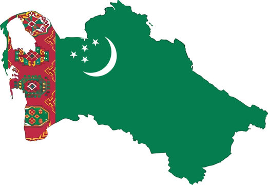 Map of turkmenistan filled with the national flag political map central asia